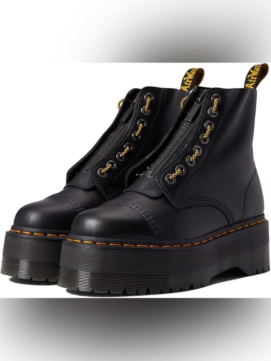 Dr. Martens Shoes - Dr. Martens Sinclair Black Leather Platform Ankle Boots with Yellow Stitching